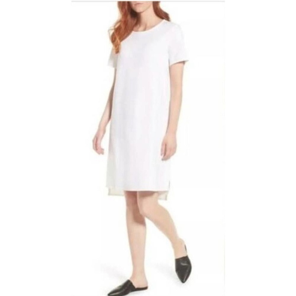 Eileen Fisher White Tencel Shift Dress Size Large